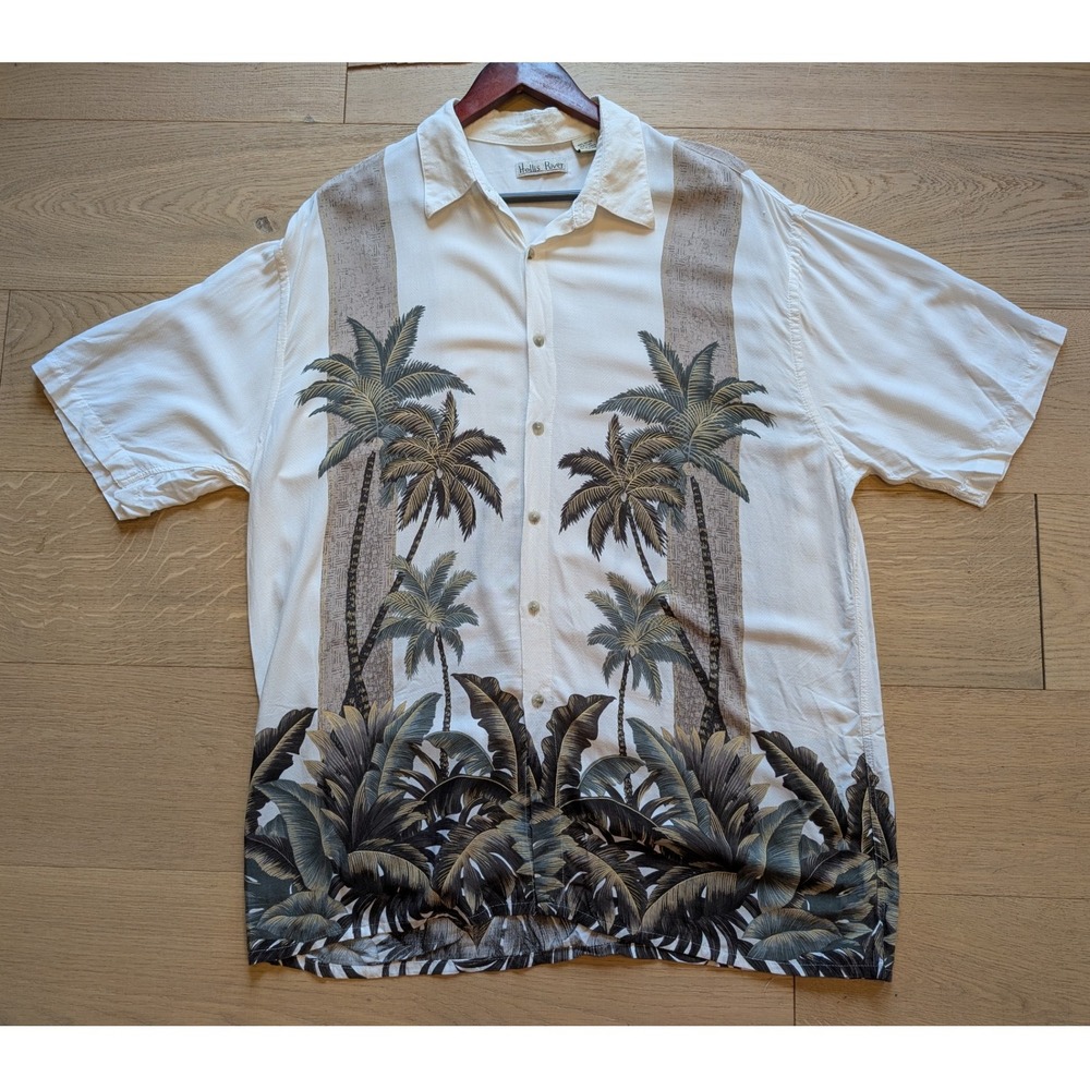 Hollis River Palm Tree Print Rayon‎ Button up Shirt Tropical Vacation Cruise XL